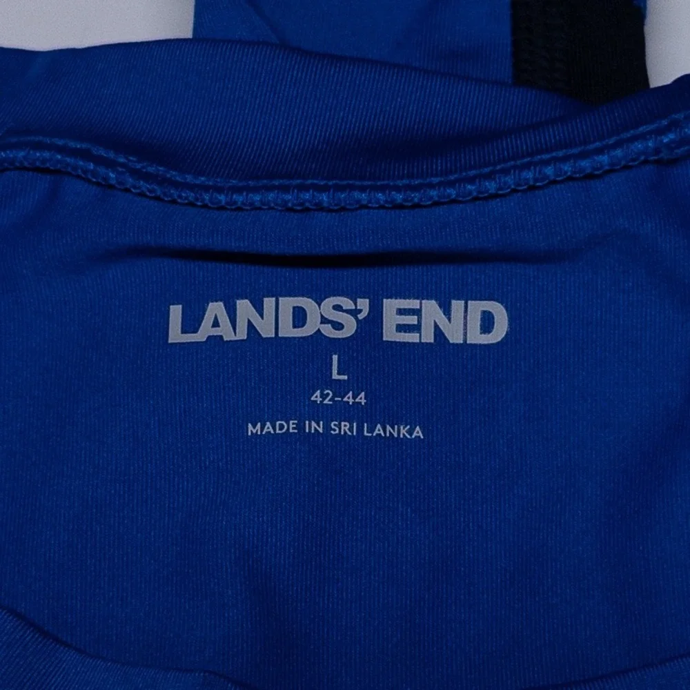 Lands' End Mens Rash Guard Swim Shirt L Blue Navy Long Sleeve Performance UPF